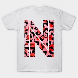 Abstract Letter N Watercolour Leopard Print Alphabet Red T-Shirt